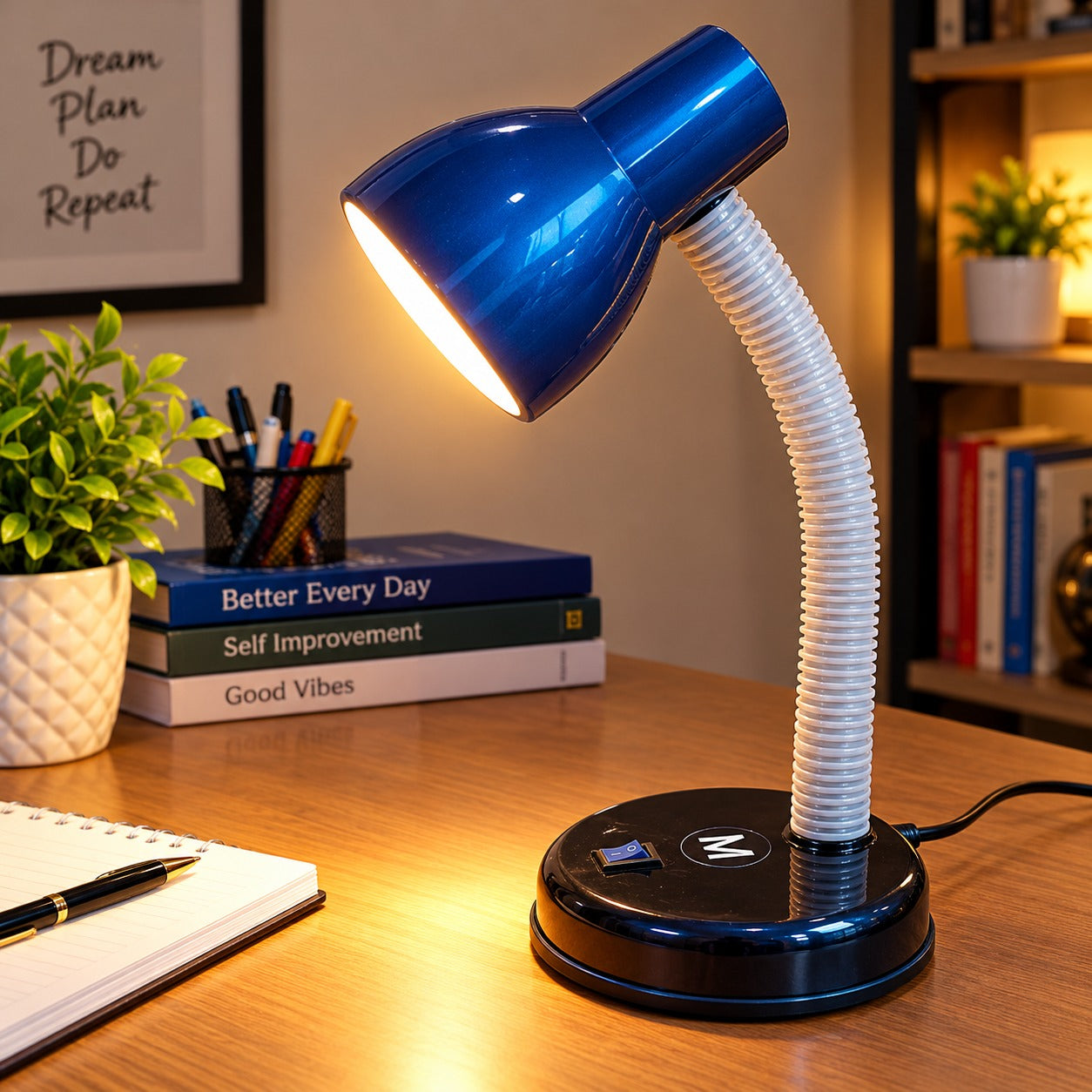 Classic Study Table Lamp with Versatile Flexible Neck (Blue)