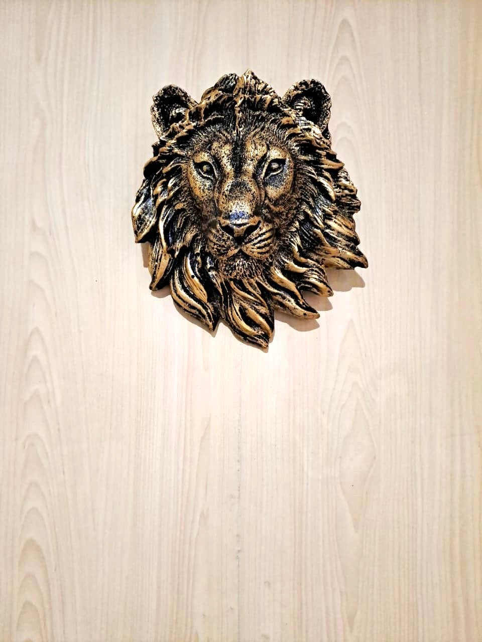 Antique Golden-Black Resin Statue of Lion’s Face
