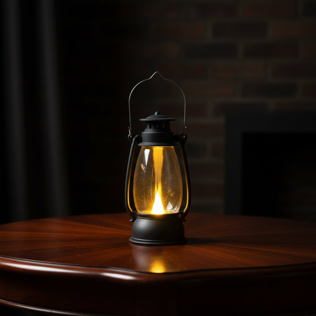 Black Plastic Mini Lantern with LED Light for Table Decor
