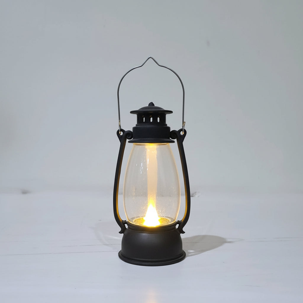 Black Plastic Mini Lantern with LED Light for Table Decor
