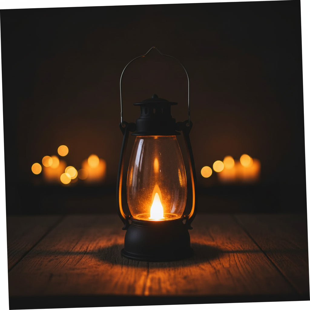 Black Plastic Mini Lantern with LED Light for Table Decor