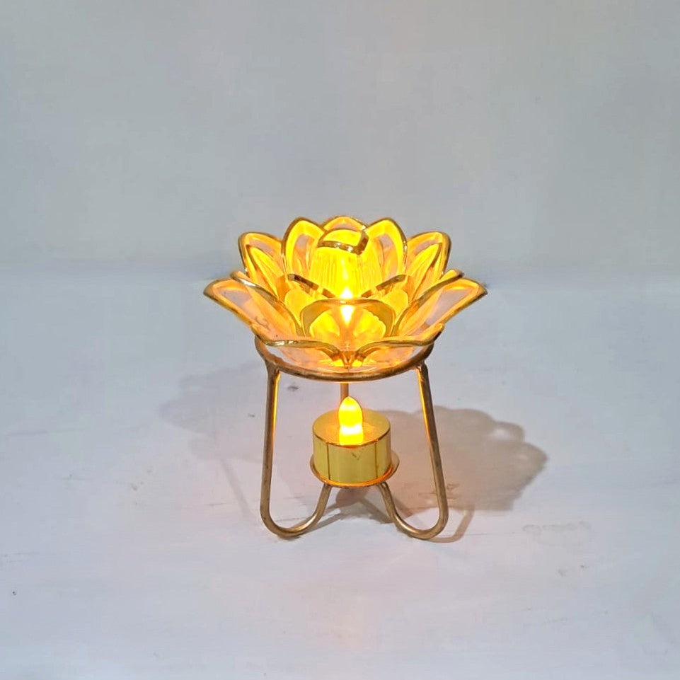 Golden Metallic Stand with 01 Golden LED light at Bottom and 01 Floral LED Light at Top
