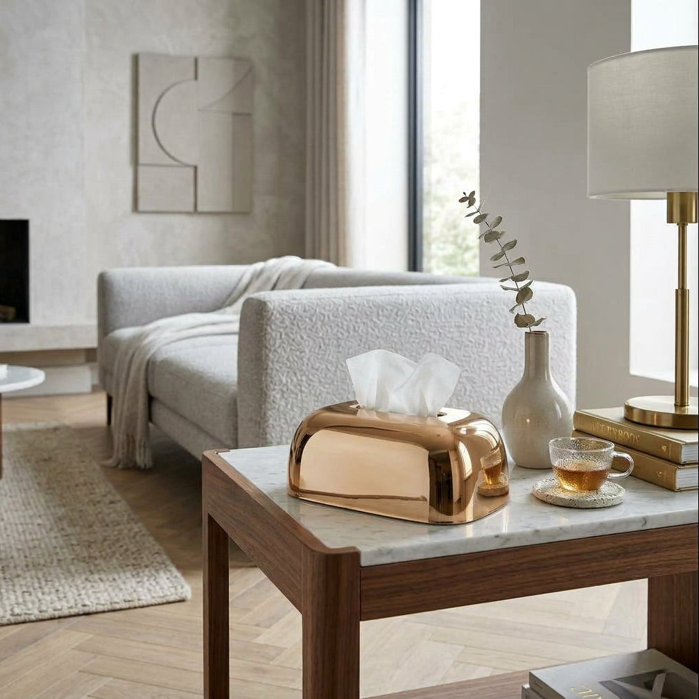 A Glossy Golden Mirror-finish Tissue Box Holder