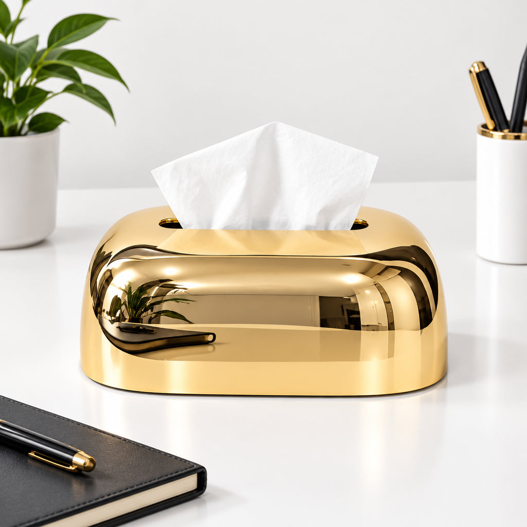 A Glossy Golden Mirror-finish Tissue Box Holder