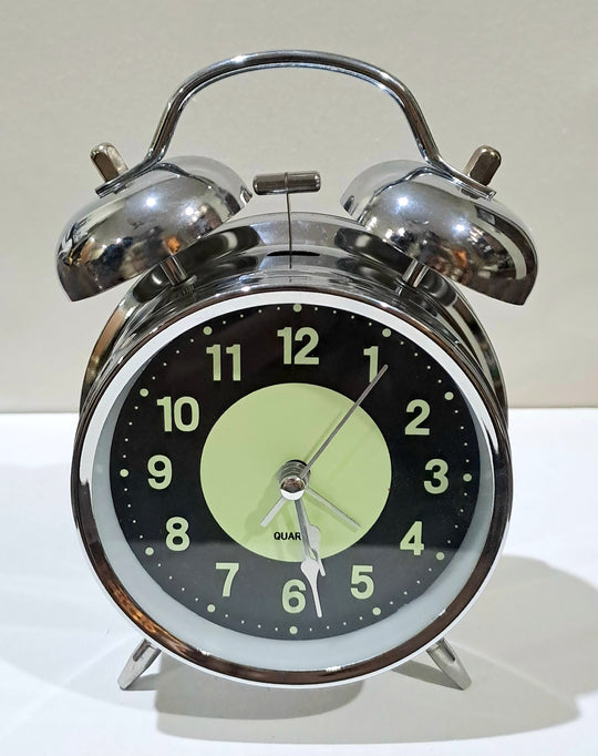Silver Metallic Vintage Mechanical Alarm Clock with Loud Alarm