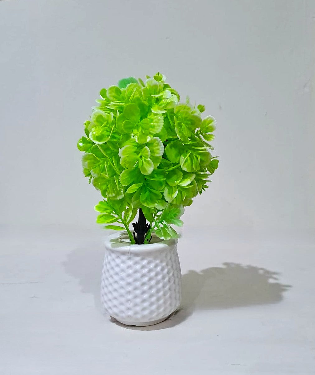 Pack of 2 White Textured Plastic Pots with artificial light green foliage plant