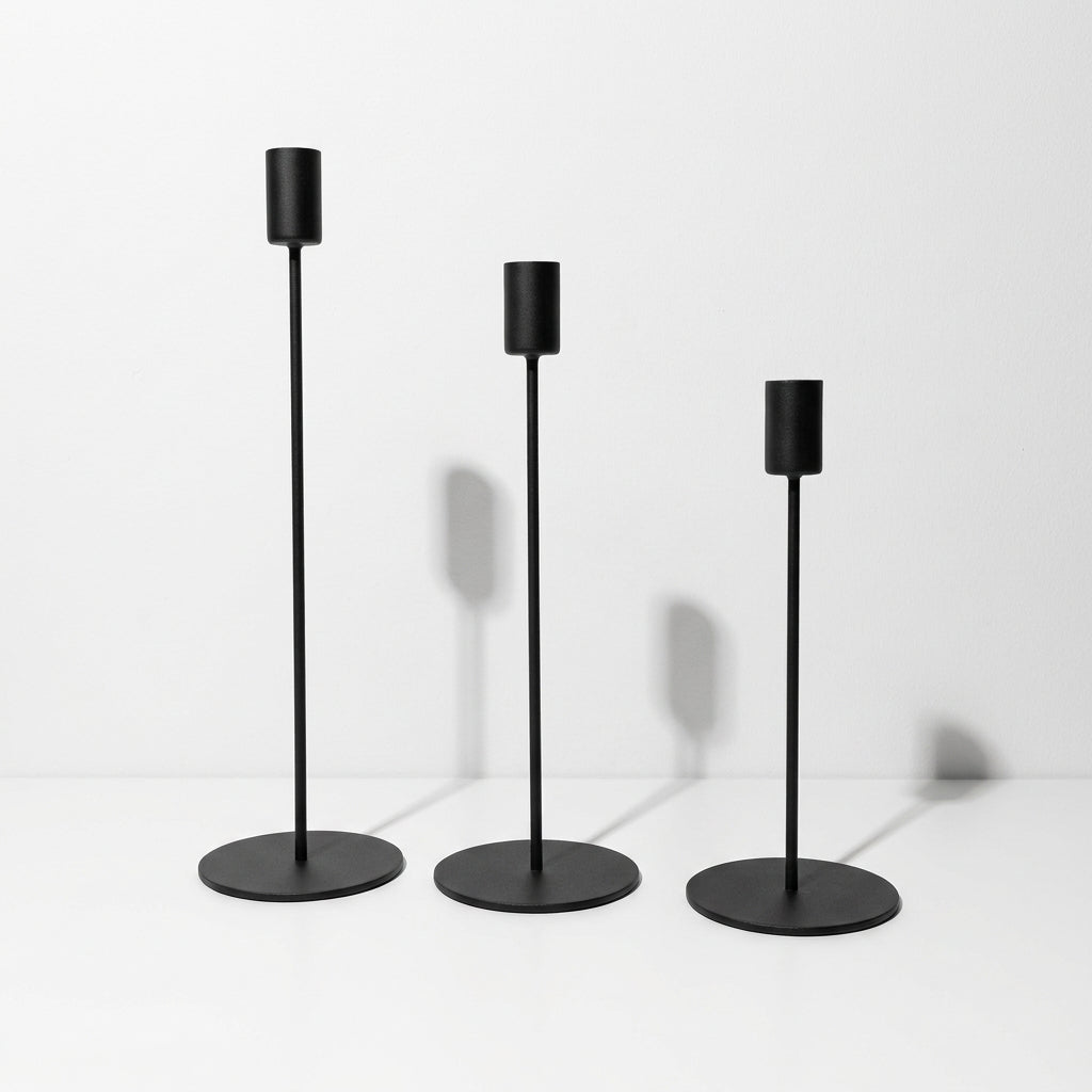 Set of 3 Black Metallic Candle Holders (without Candles)