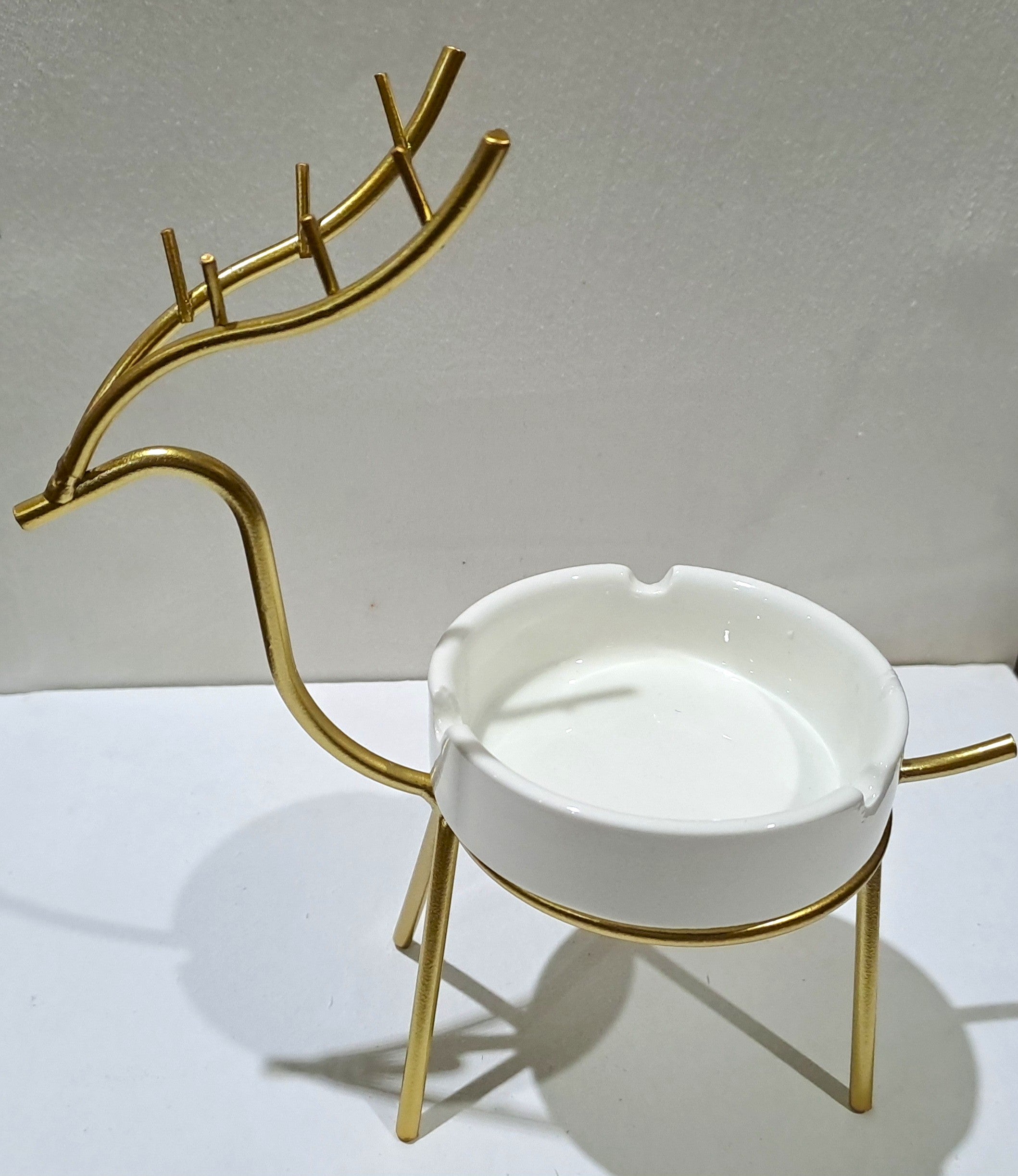 Golden Metallic Deer Shape Frame & White Ceramic tray