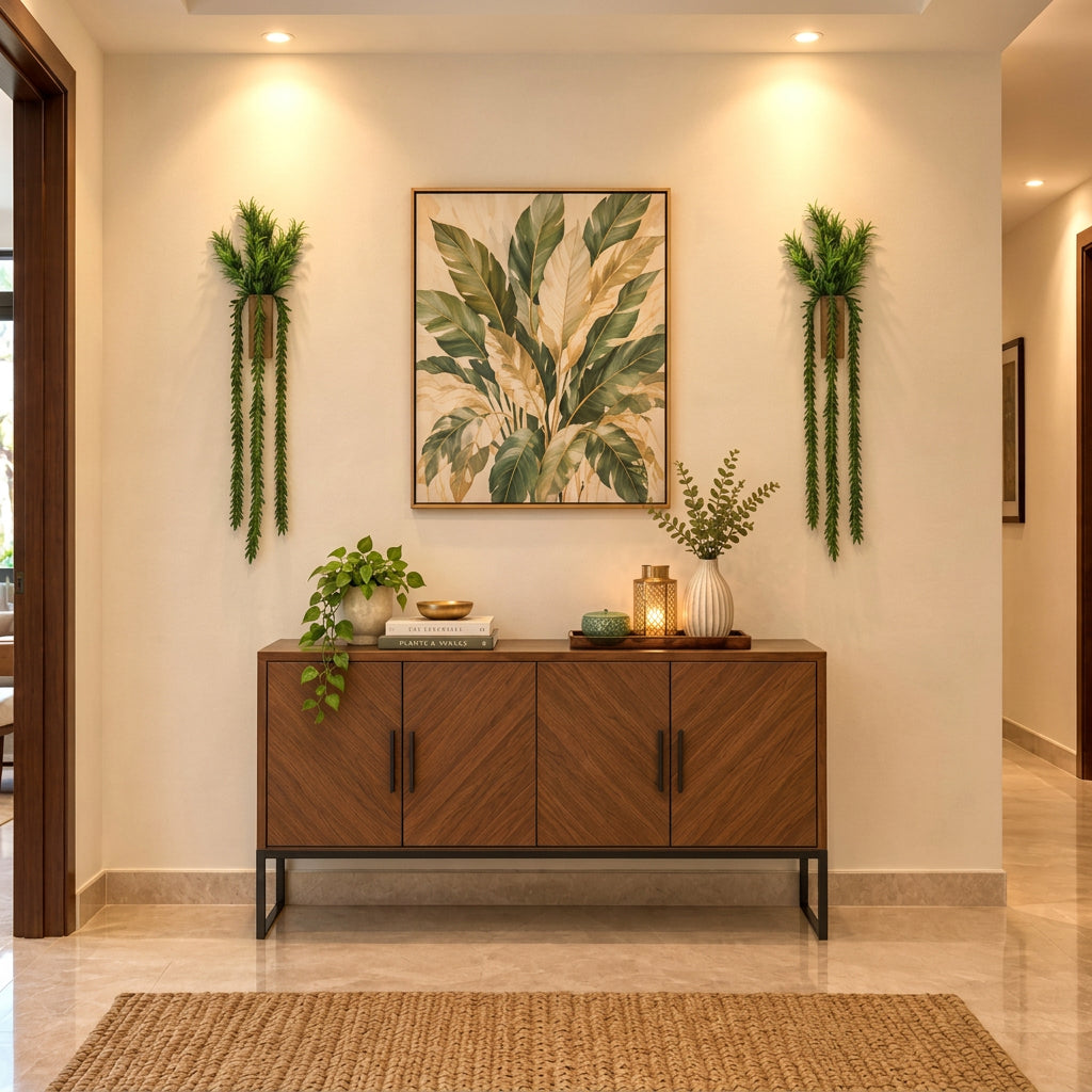 2 Pcs Set of Wooden wall Planters with artificial Plants