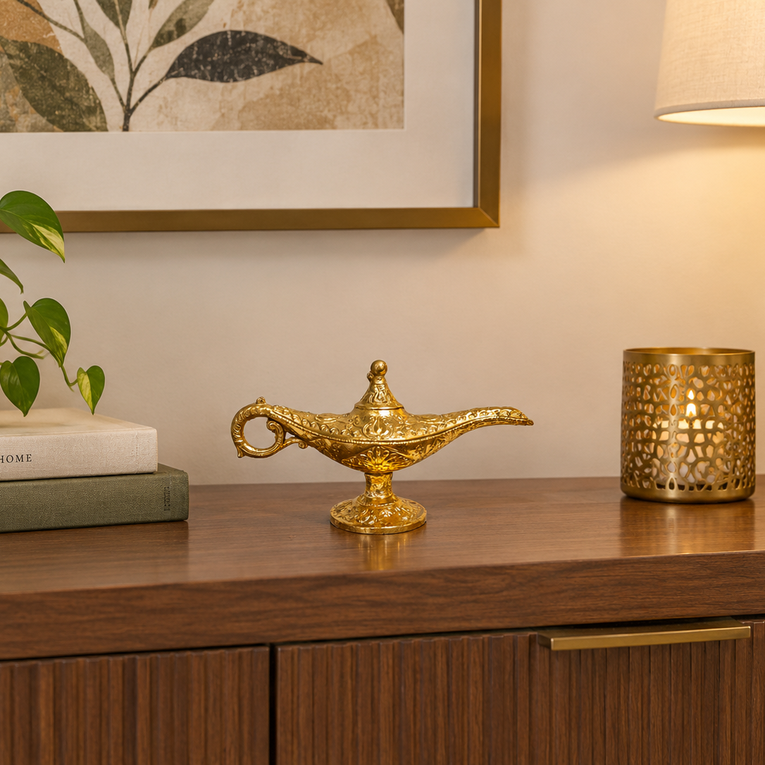 Handmade Golden Resin Aladdin Genie Light Lamp