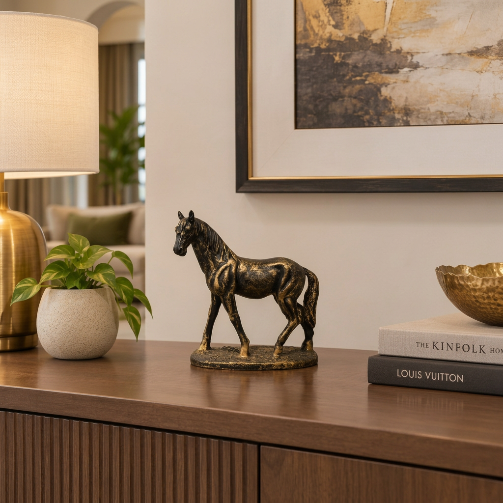Antique Golden-Black Statue of Mini Horse