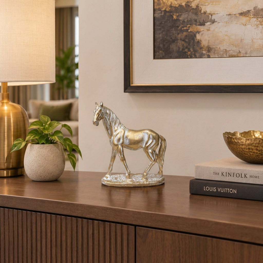 Antique Golden-White Statue of Mini Horse