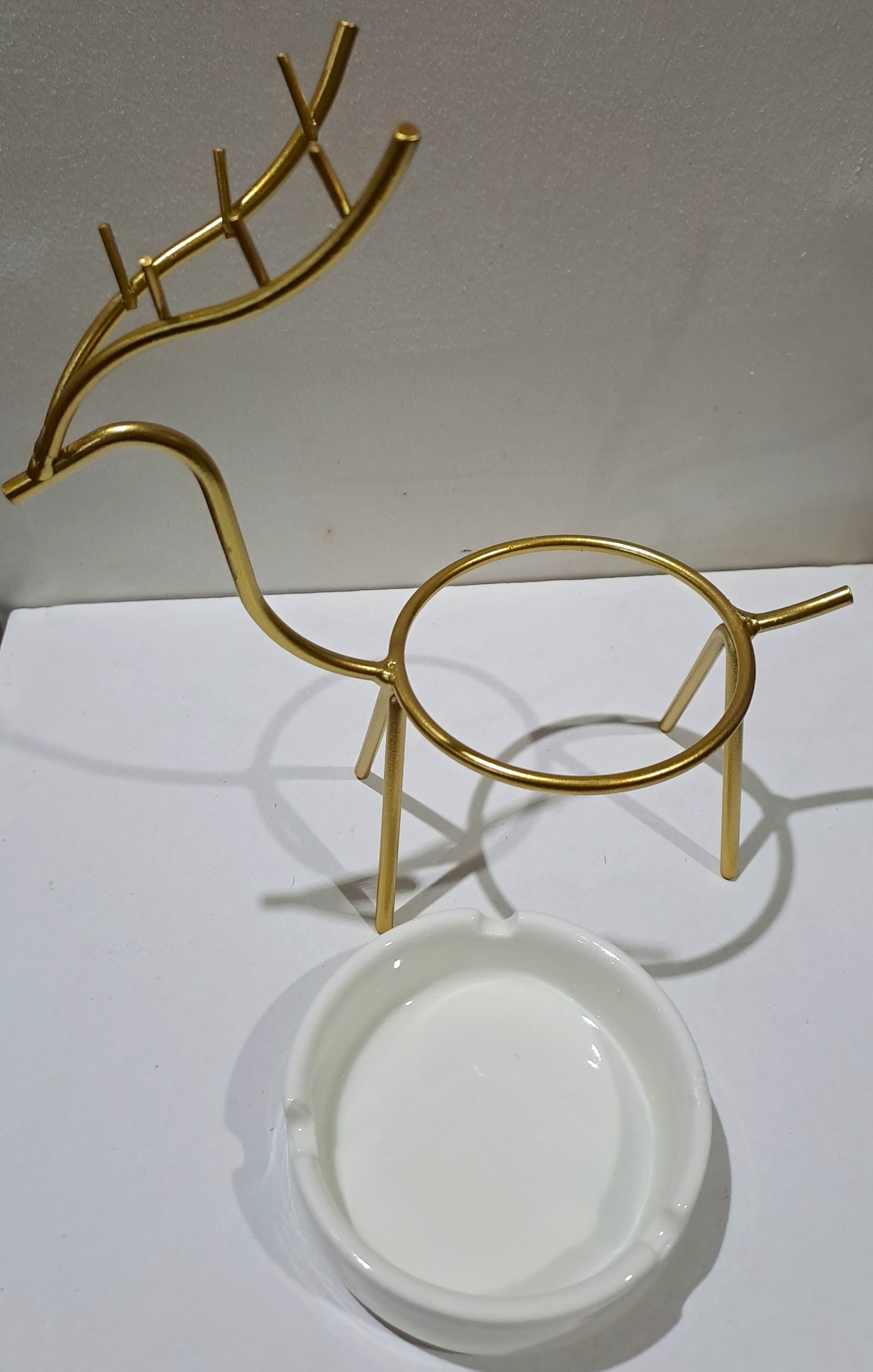 Golden Metallic Deer Shape Frame & White Ceramic tray