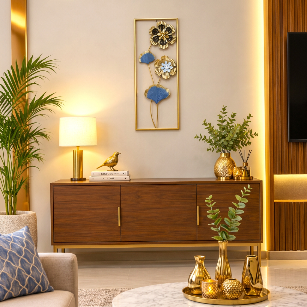 Imported 3D rectangular Metal Flower Wall Art Frame featuring gold wire stems, gold and dark blue/black floral motifs, and a rectangular gold metal border