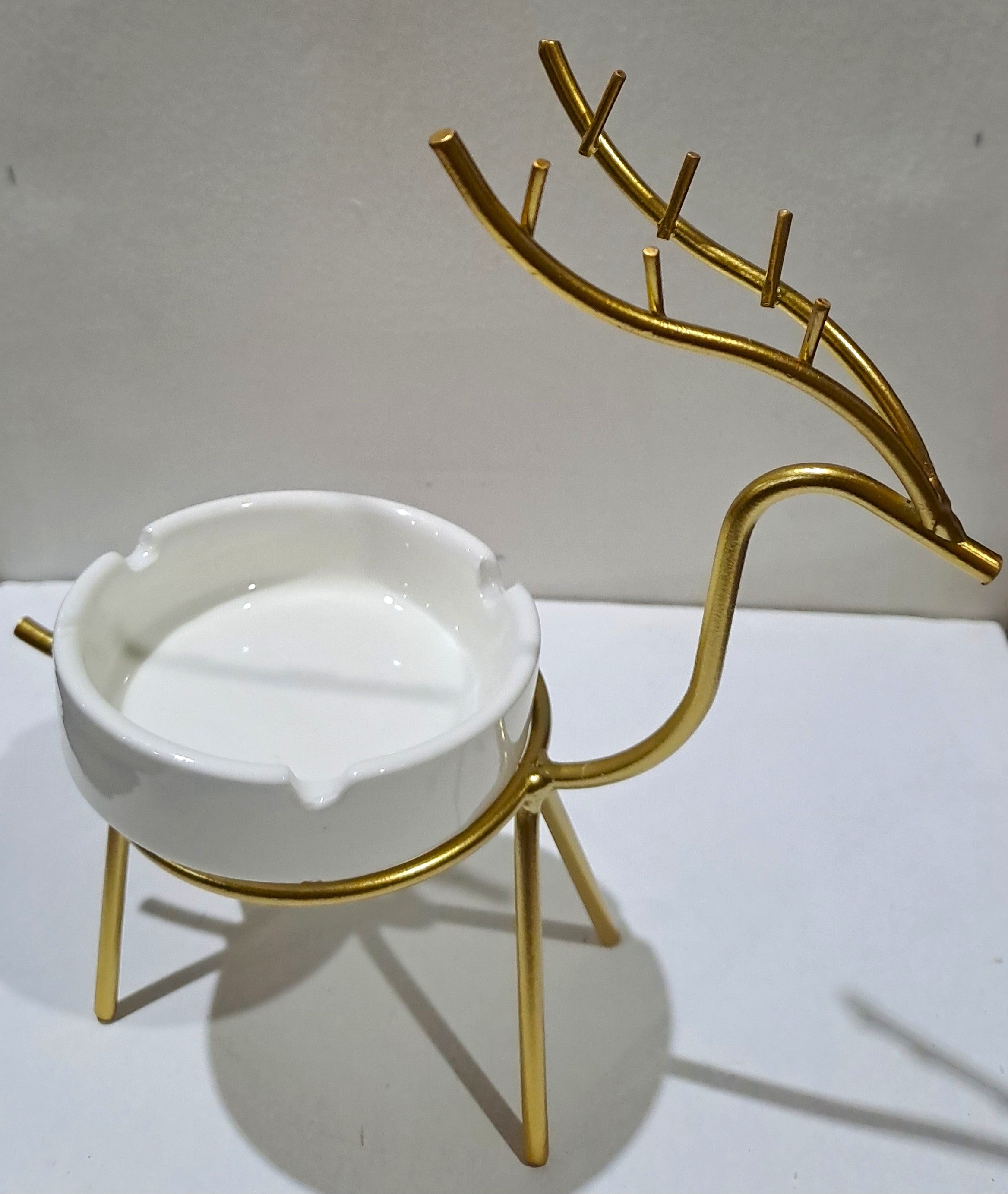 Golden Metallic Deer Shape Frame & White Ceramic tray