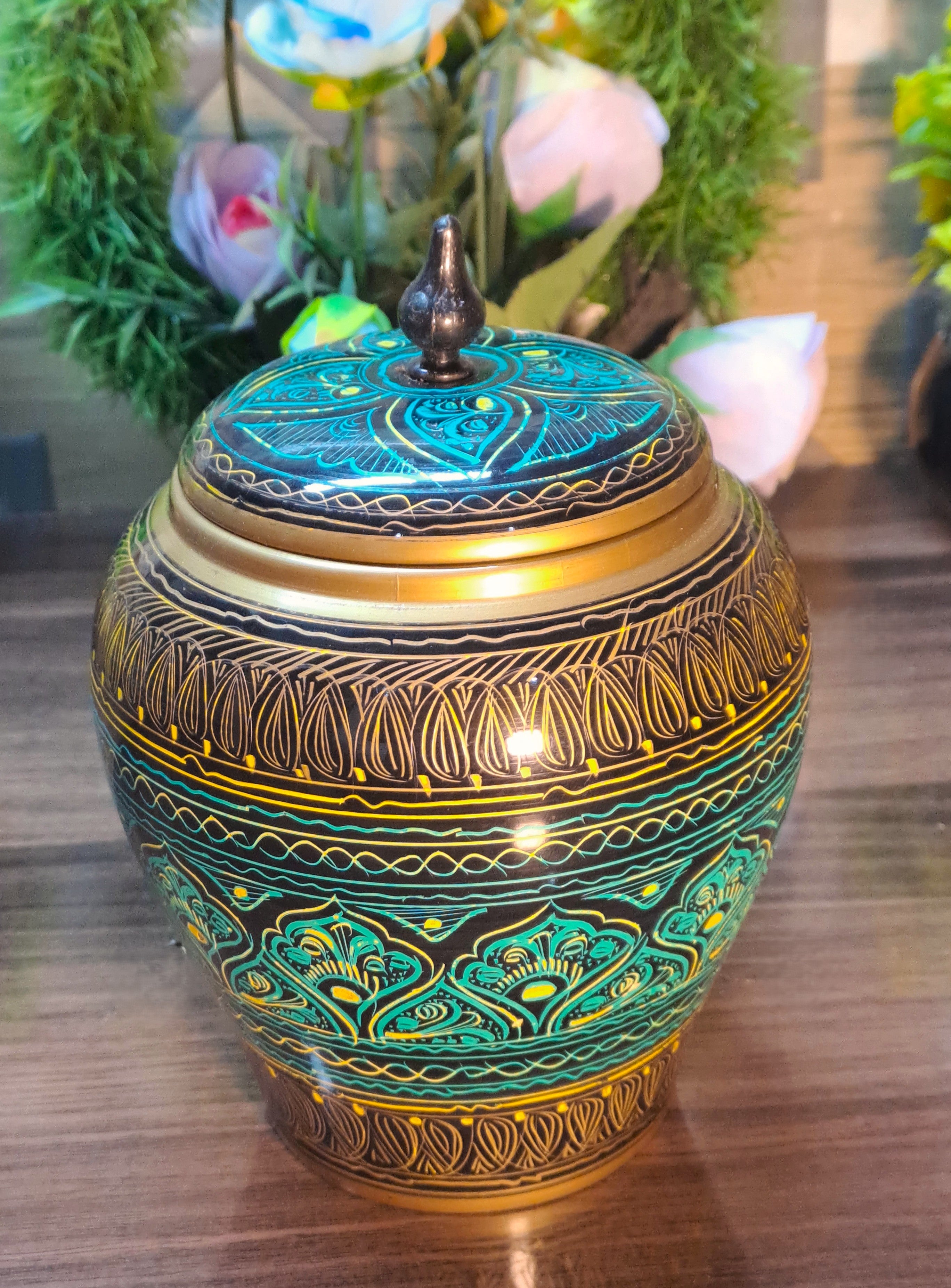 Turquoise-Black Wooden Artistic Naqshi Candy Jar