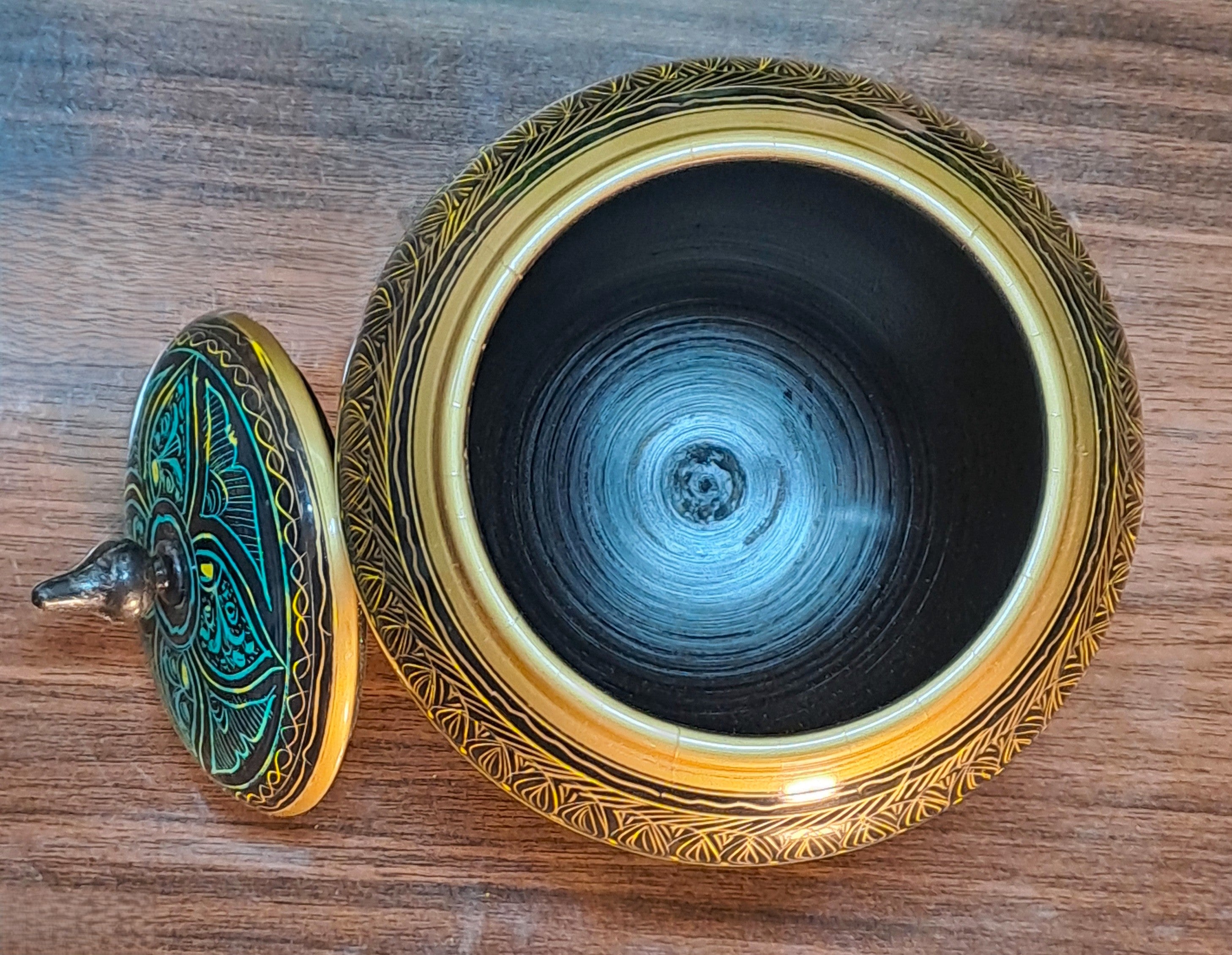 Turquoise-Black Wooden Artistic Naqshi Candy Jar