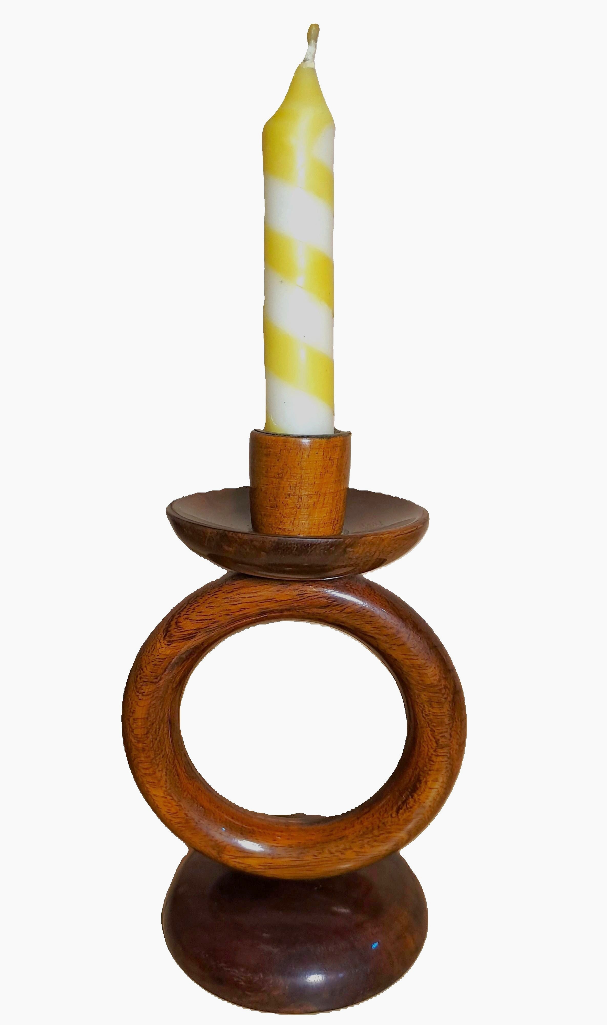 Handcrafted Wooden Round Candle Stand with 1 Holder (without candle)