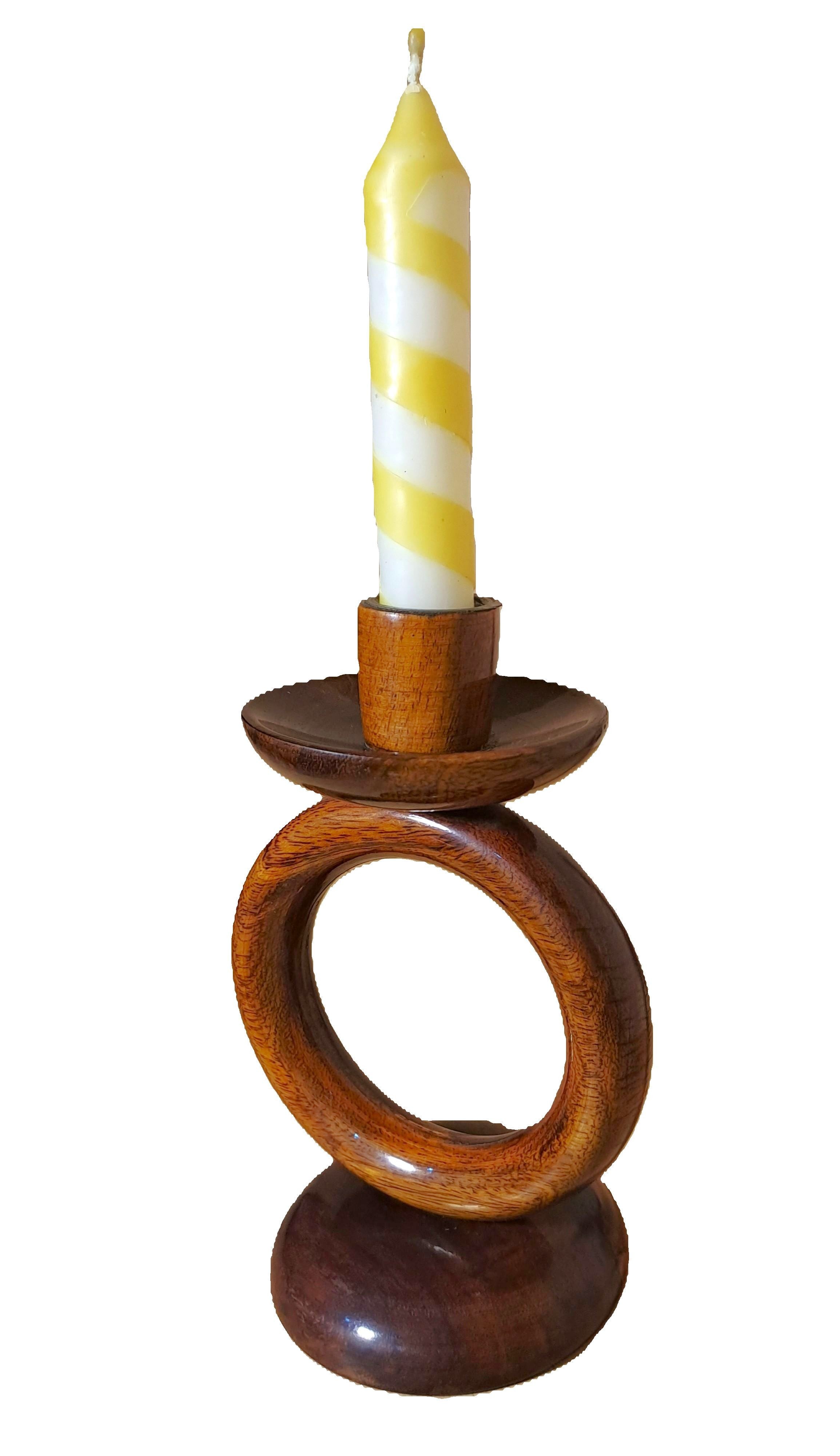 Handcrafted Wooden Round Candle Stand with 1 Holder (without candle)