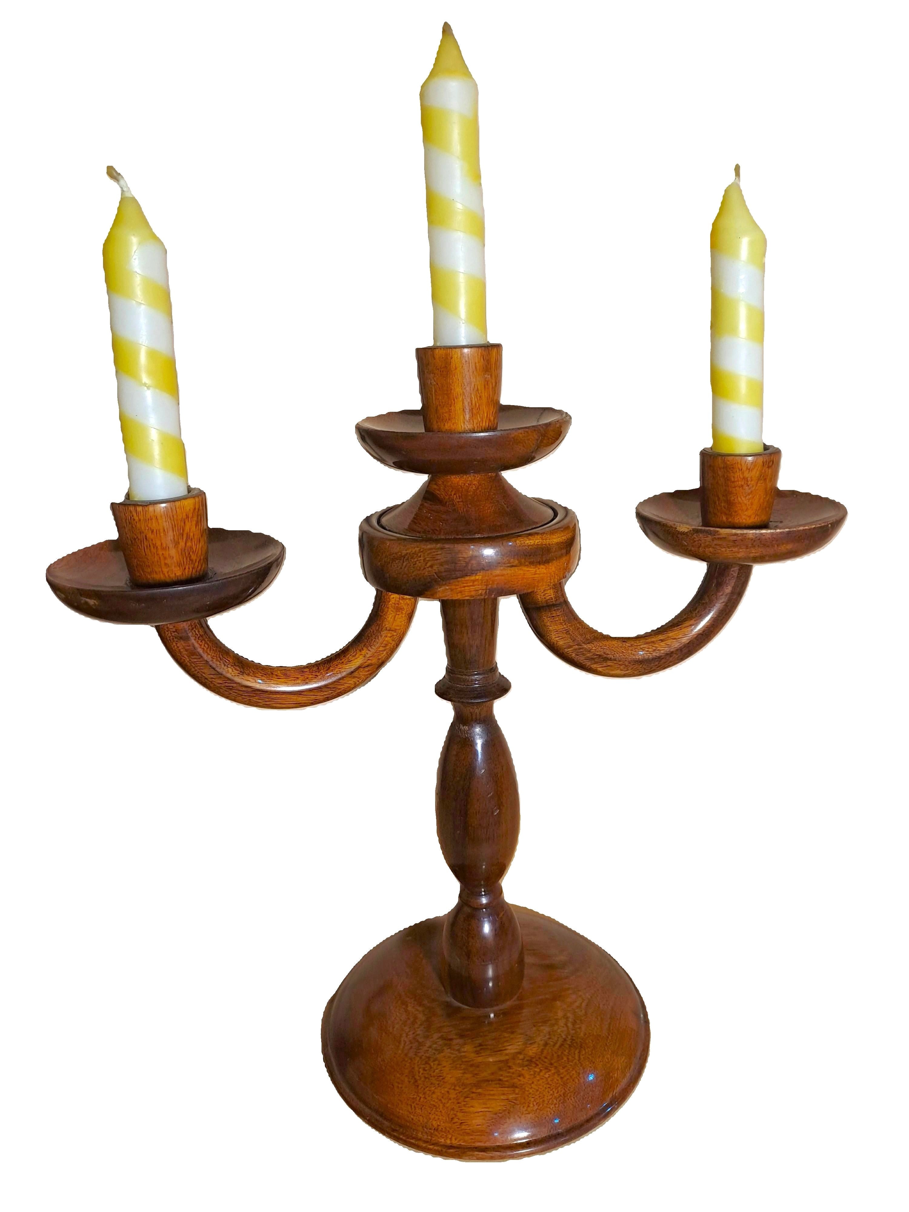 Handcrafted Large Wooden Candle Stand with 3 Holders (without candles)