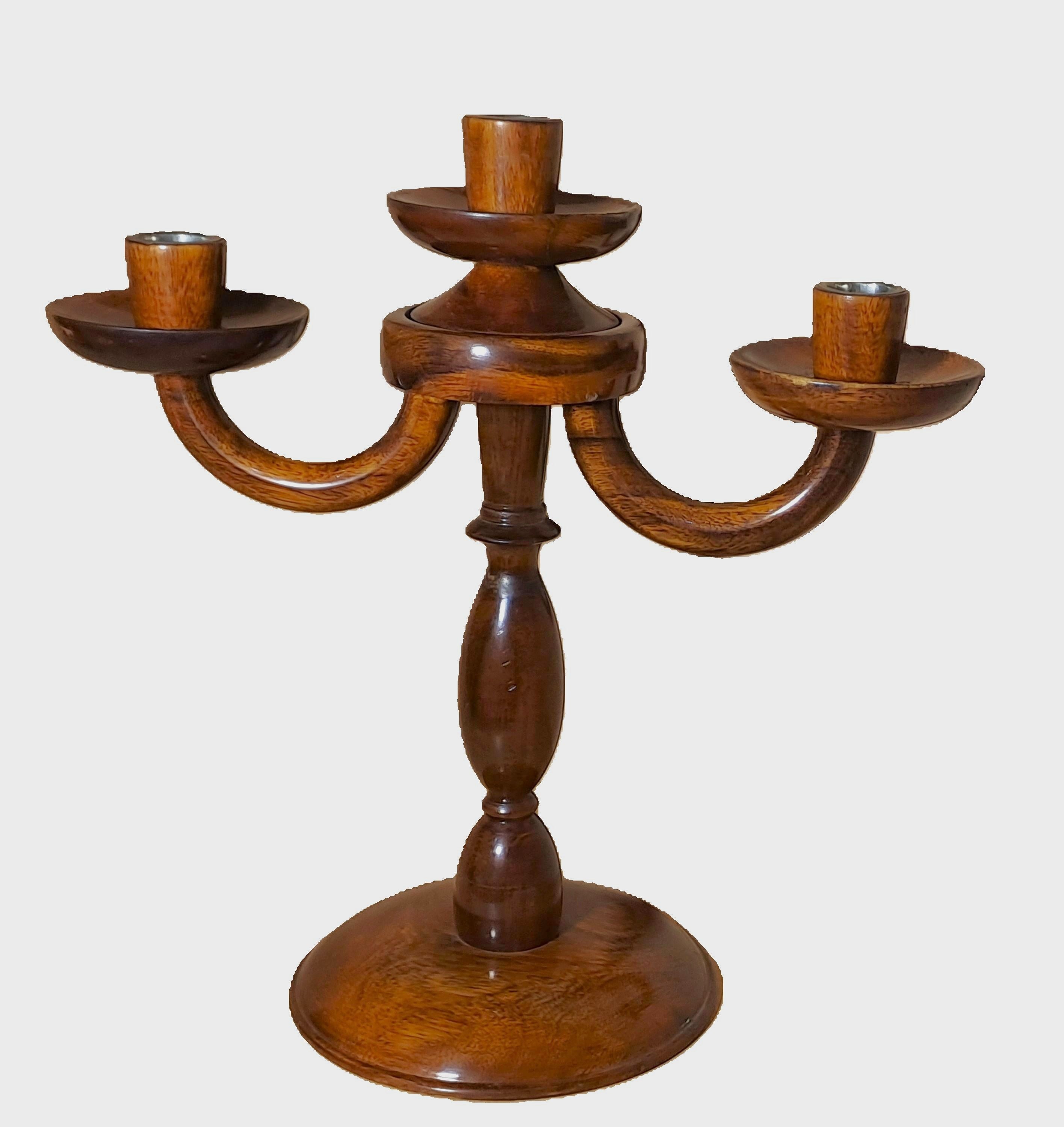 Handcrafted Large Wooden Candle Stand with 3 Holders (without candles)