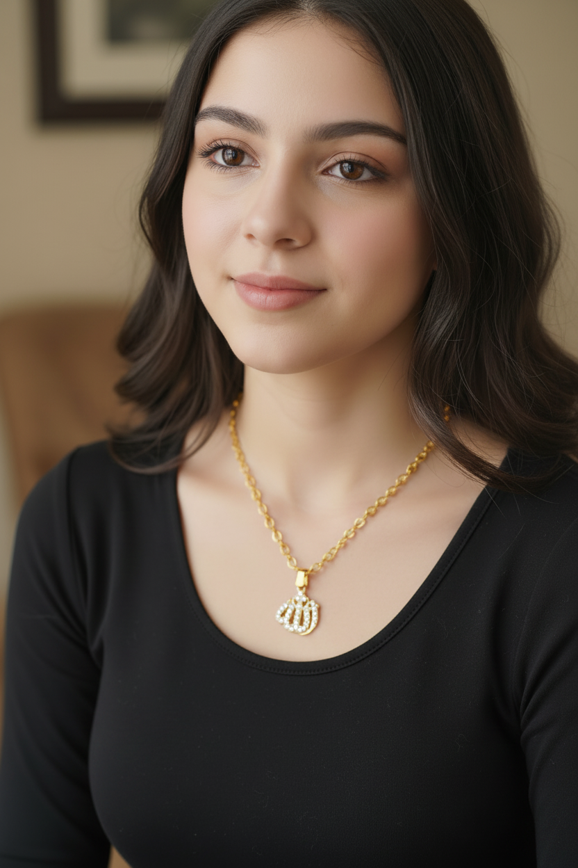 Golden Allah Name Metallic Charm Locket in Gift Packing