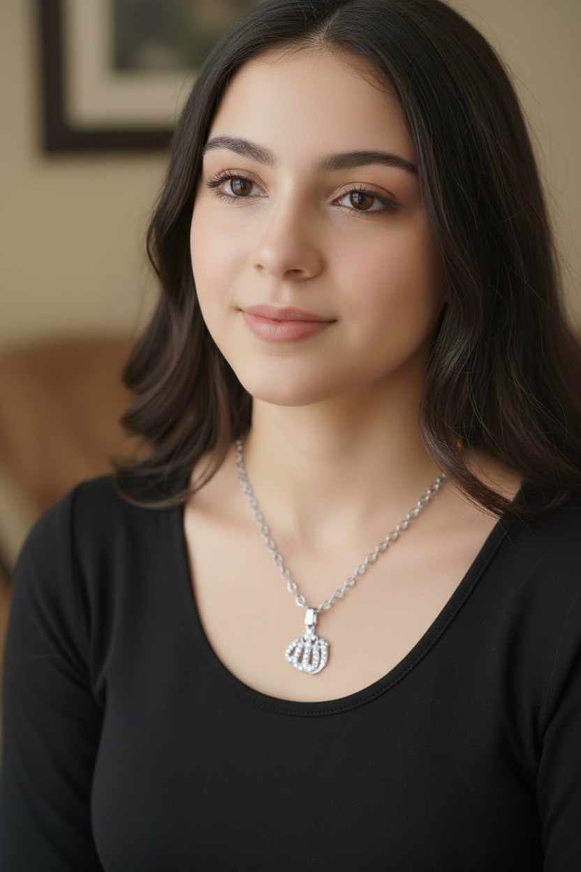 Silver Allah Name Metallic Charm Locket in Gift Packing