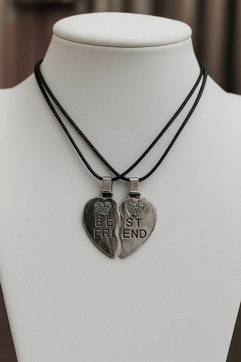 Antique Silver Broken Best Friends Heart Charm Locket in Gift Packing