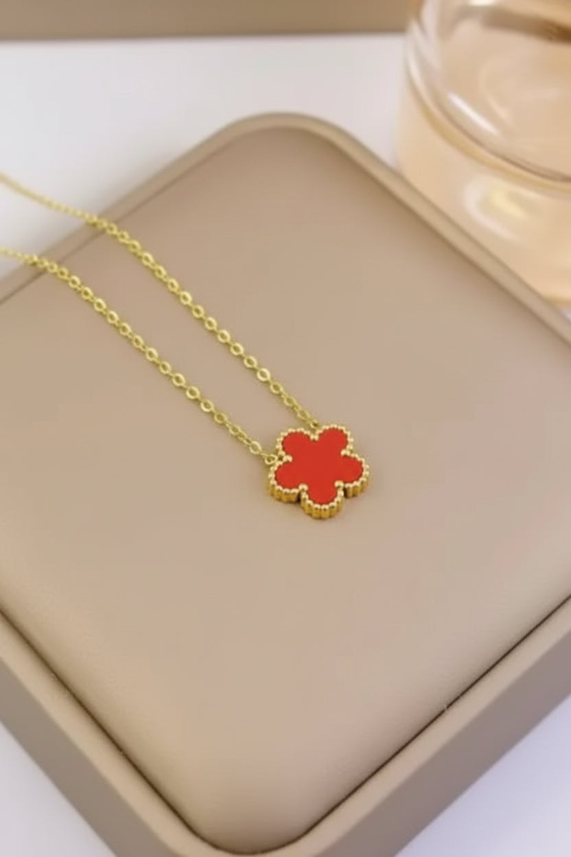 Golden-Red 5 Leaves Clover Charm Locket in Gift Packing