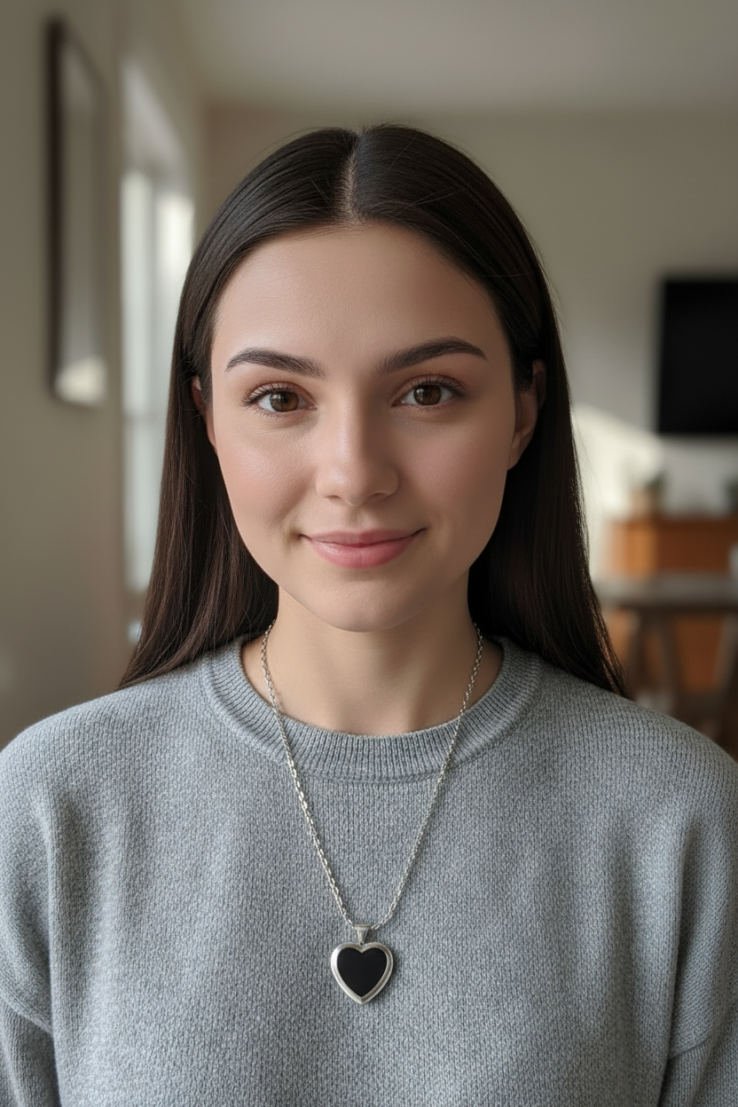Silver Black Heart Shaped Personalized Photo Pocket Charm Locket in Gift Packing
