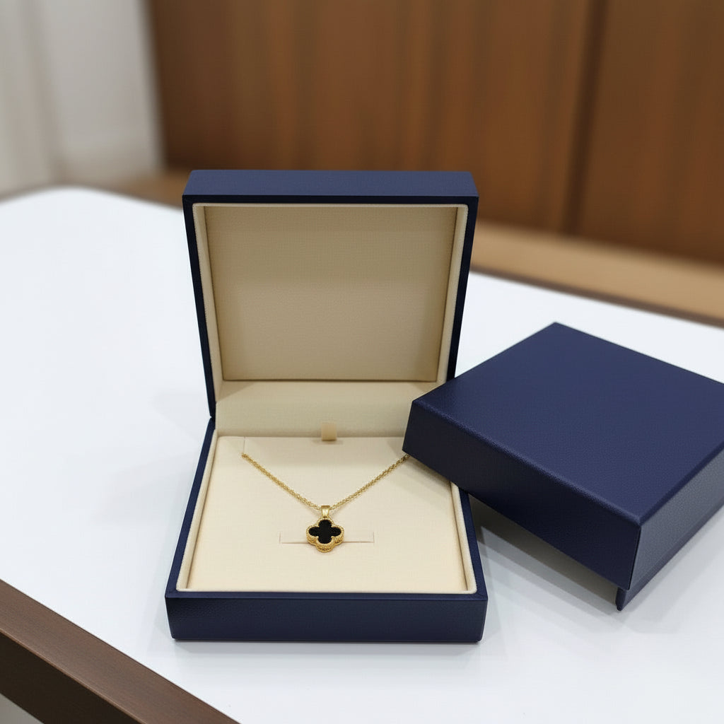 Golden-Black 4 Leaves Clover Charm Locket in Gift Packing
