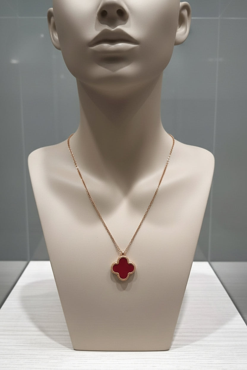 Golden-Red 4 Leaves Clover Charm Locket in Gift Packing