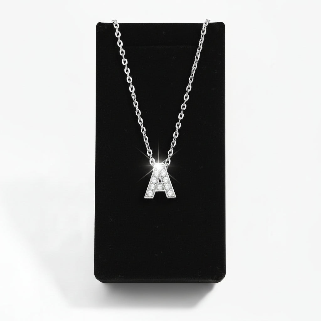 Crystal Beaded Silver Alphabet “A” Charm Locket in Gift Packing