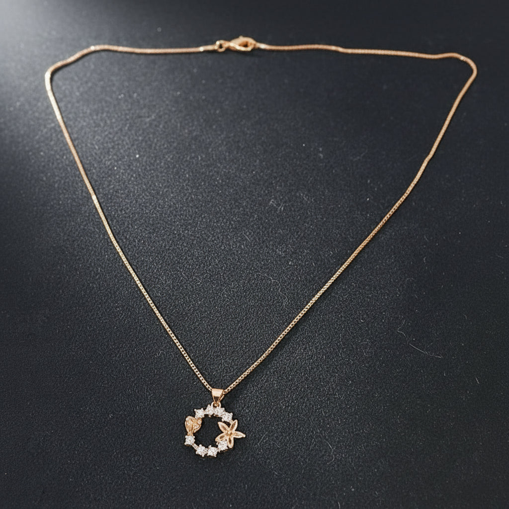 Locket with Golden Heart & Flower Charm with Crystal Stones in Gift Packing