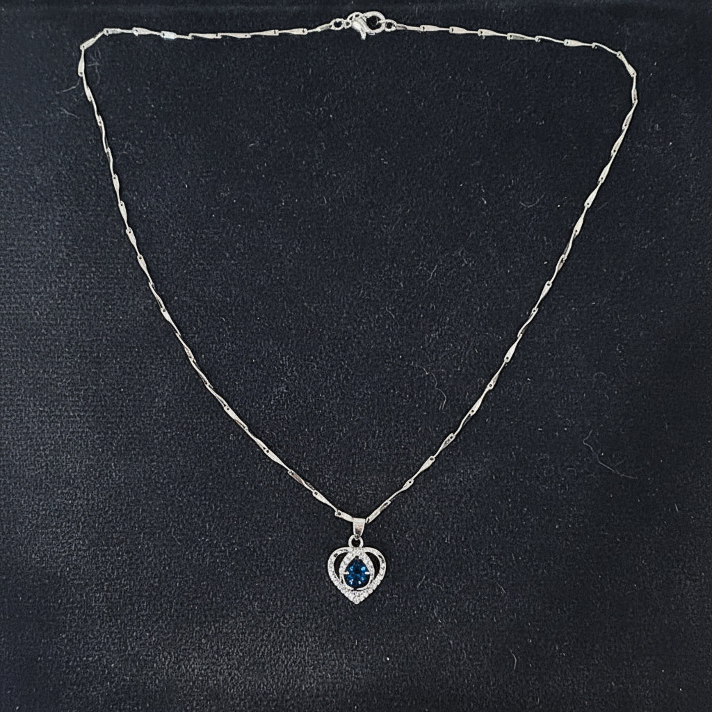 Light Blue Crystal Bead in a Silver Heart Charm Locket in Gift Packing