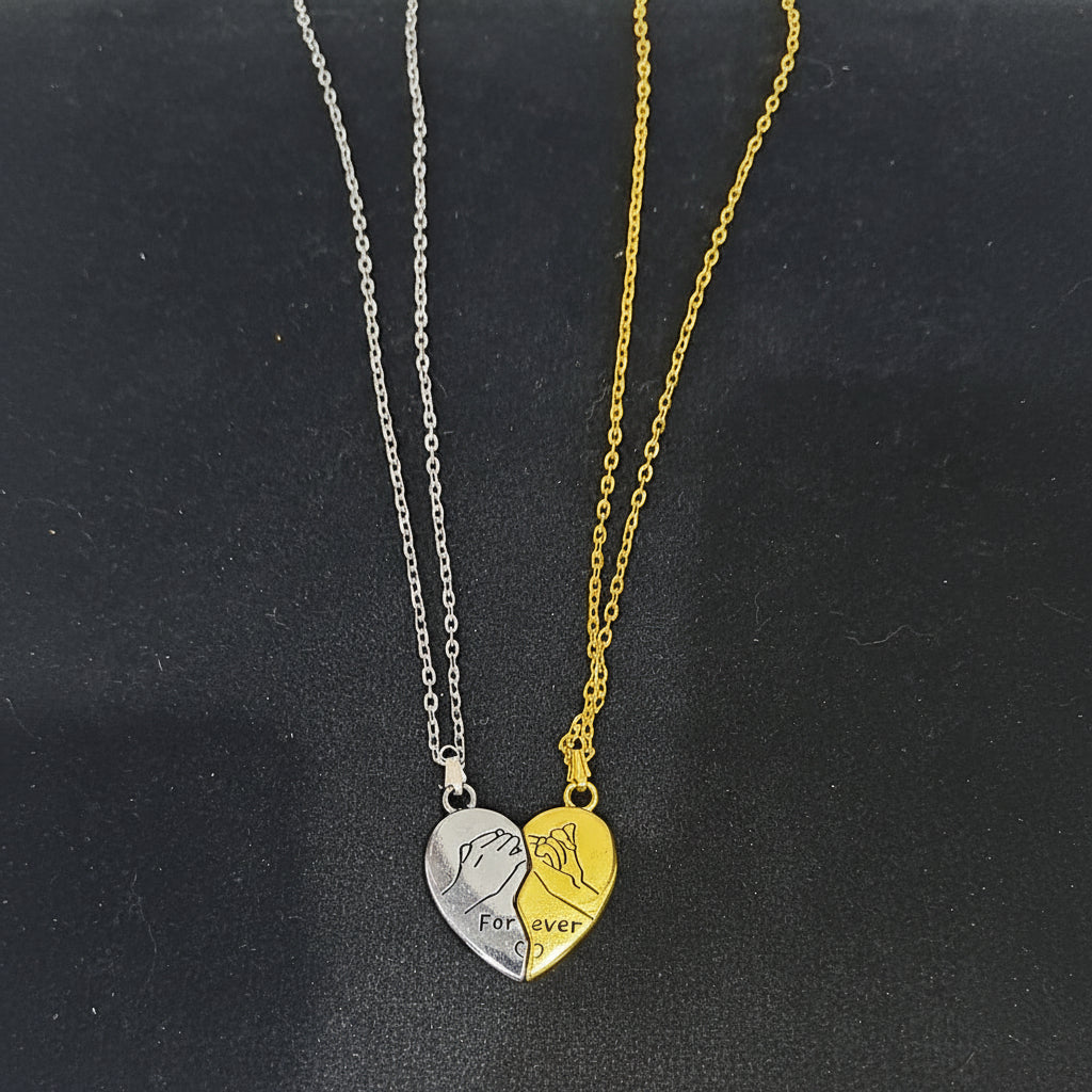 Golden-Silver Broken Heart Magnetic Charm Locket for Couples in Gift Packing