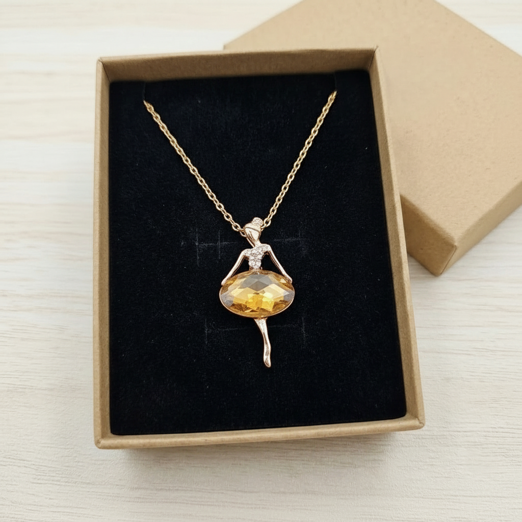 Golden Ballerina Dancing Girl Charm Locket in Gift Packing