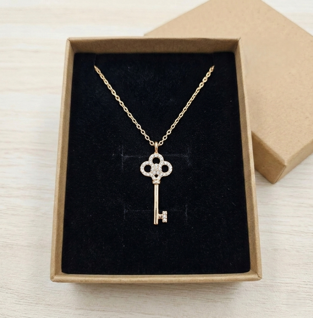 Golden Studded Petal Key Charm Locket in Gift Packing