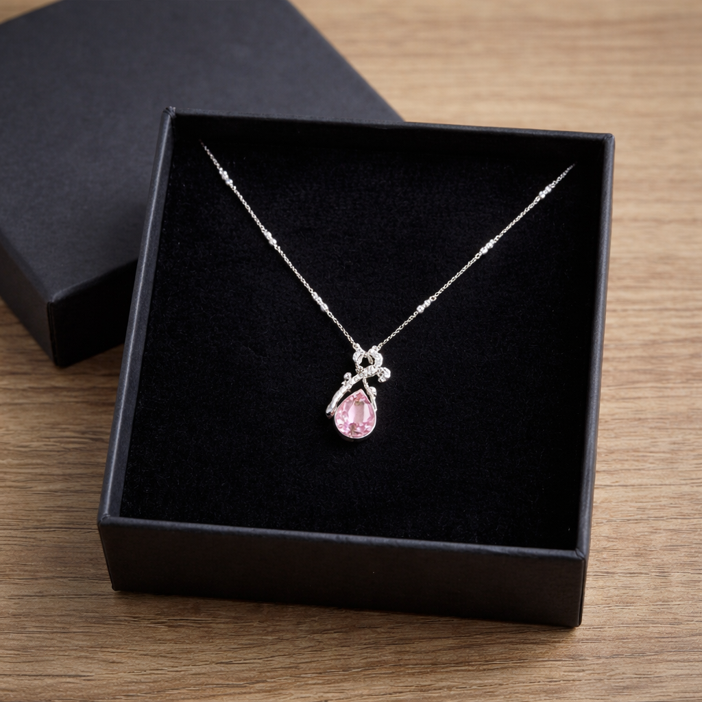 Pink Crystal Drop Charm Locket in Gift Packing