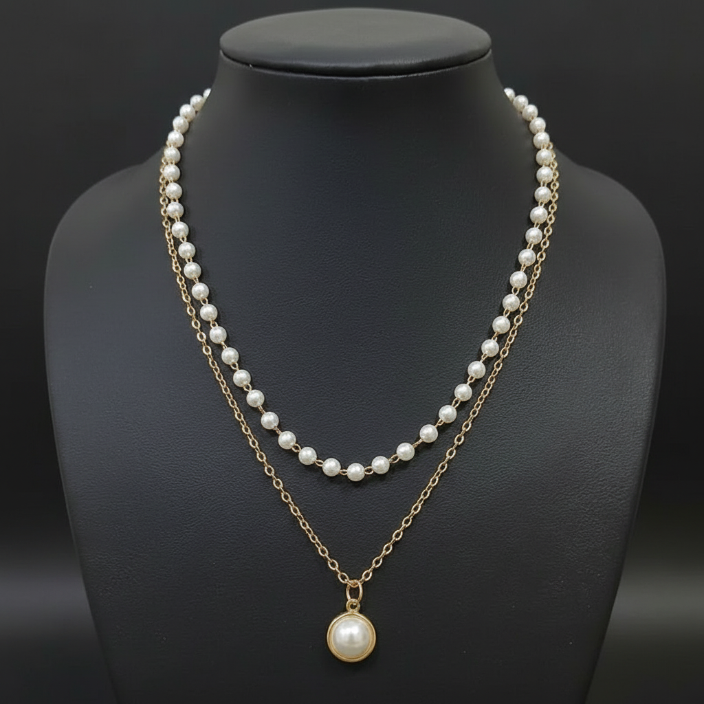 Golden Pearl double Chain Locket in Gift Packing