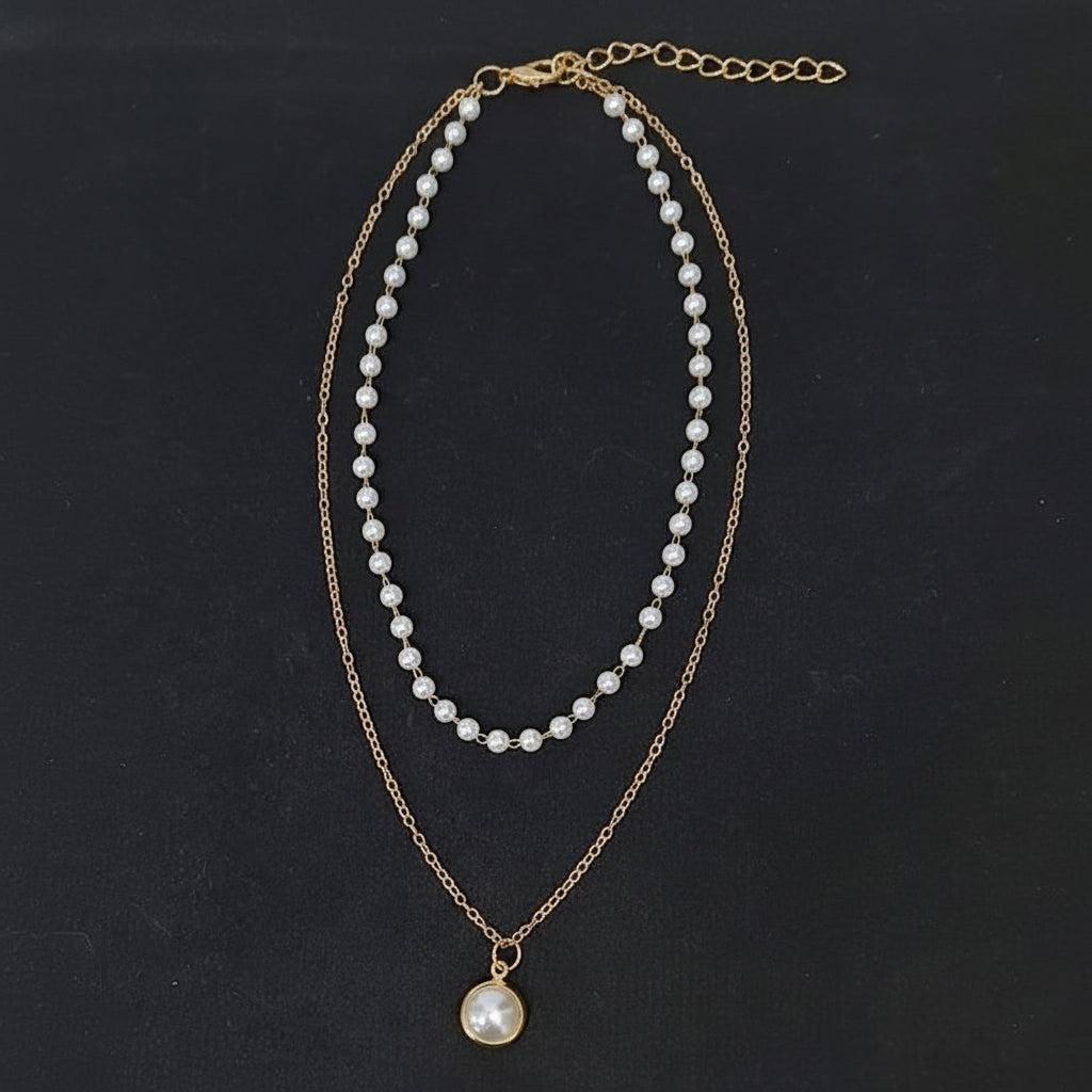 Golden Pearl double Chain Locket in Gift Packing