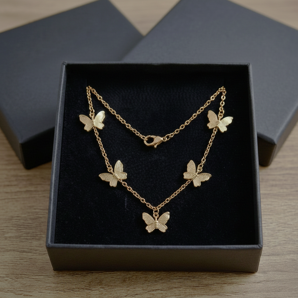 Golden Locket with 5 Butterfly Charms in Gift Packing