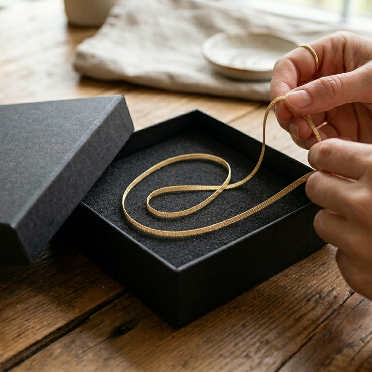 Golden Metallic Ribbon Style Chain in Gift Packing