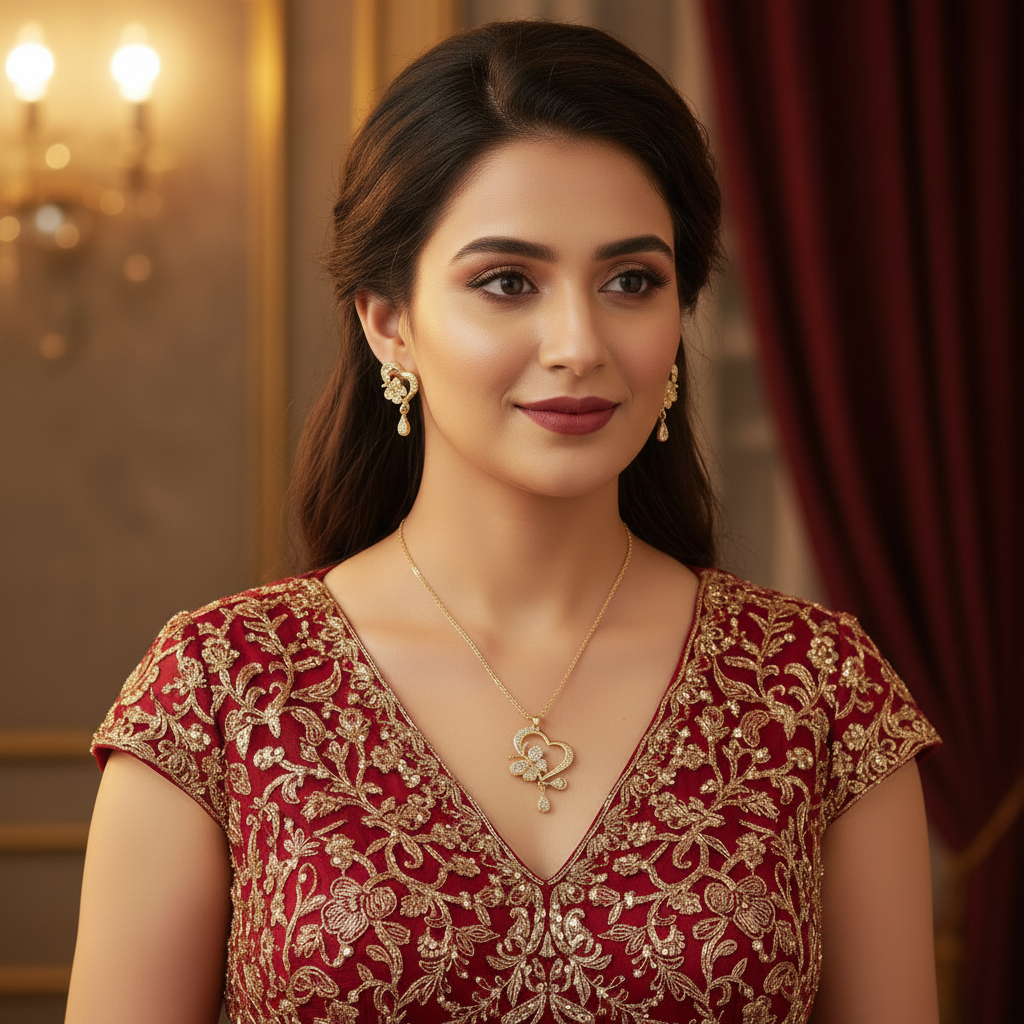 3-Pieces Set of Golden Butterfly in Heart Locket & Earrings in Gift Packing