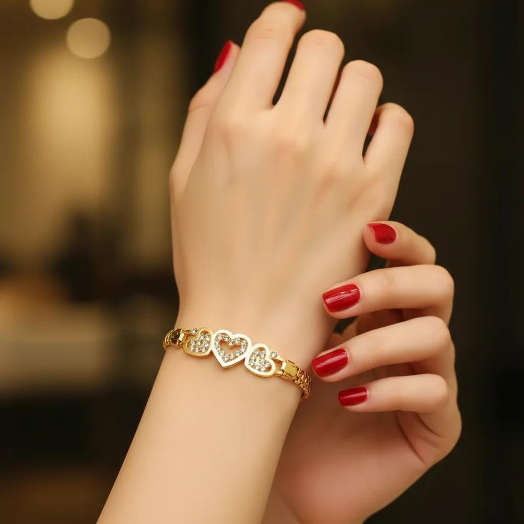 Premium Alloy Golden Heart Zircon Bracelet in Gift Packing