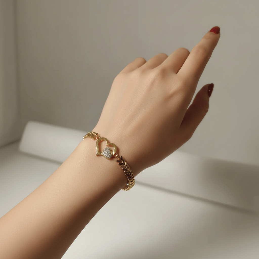 Bracelet with Golden & Crystal Hearts in Gift Packing