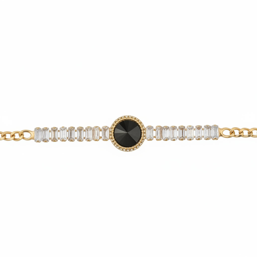 Golden Bracelet with a Round Red Gemstone Charm in Gift Packing