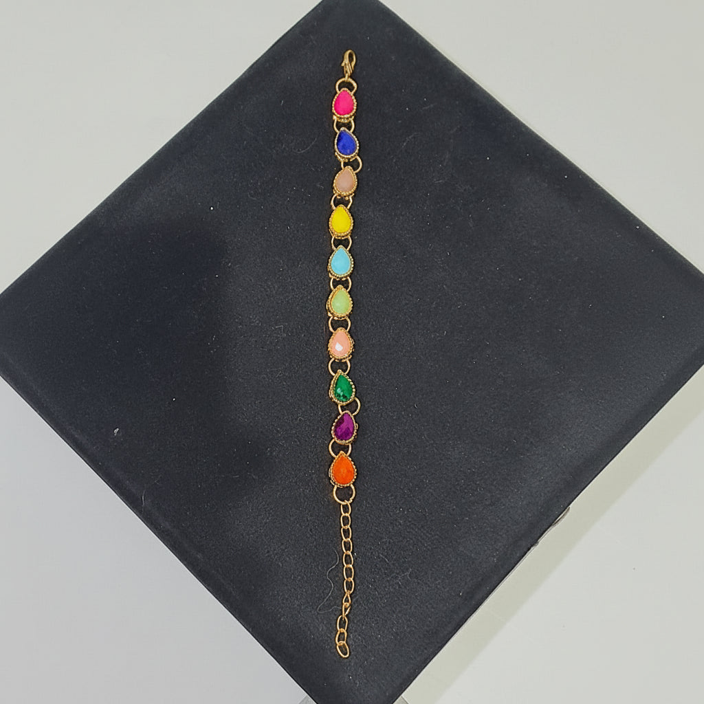Golden Bracelet with Multi Colour Gemstones Charms in Gift Packing
