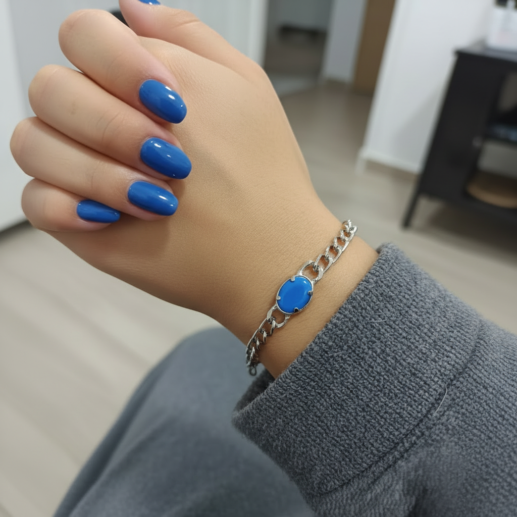Silver Bracelet with Light Blue Gemstone Charm in Gift Packing