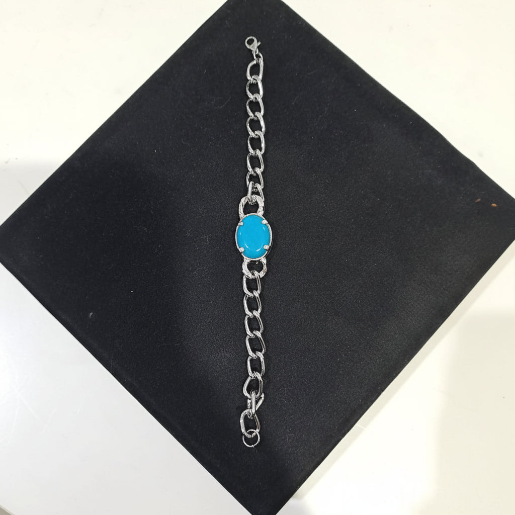 Silver Bracelet with Light Blue Gemstone Charm in Gift Packing